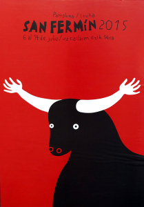 El cartel número cuatro lo forma una ilustración de un toro negro que en lugar de cuernos tiene dos brazos blancos abiertos simulando un abrazo. 