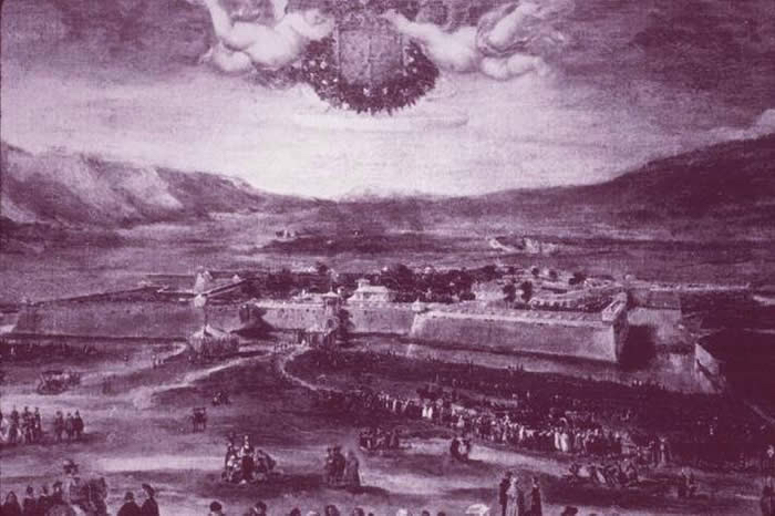 Pamplona in the 16th Century. I especially like the two fat babies flying over the town, with what is no doubt a barrel of patxaran.