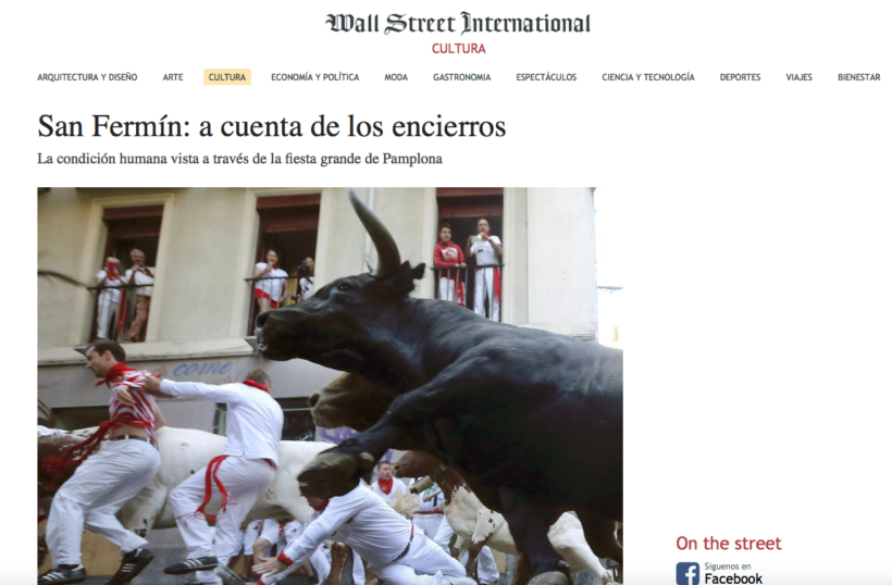 The WallStreet Journal International. San Fermin. Running of the bulls.